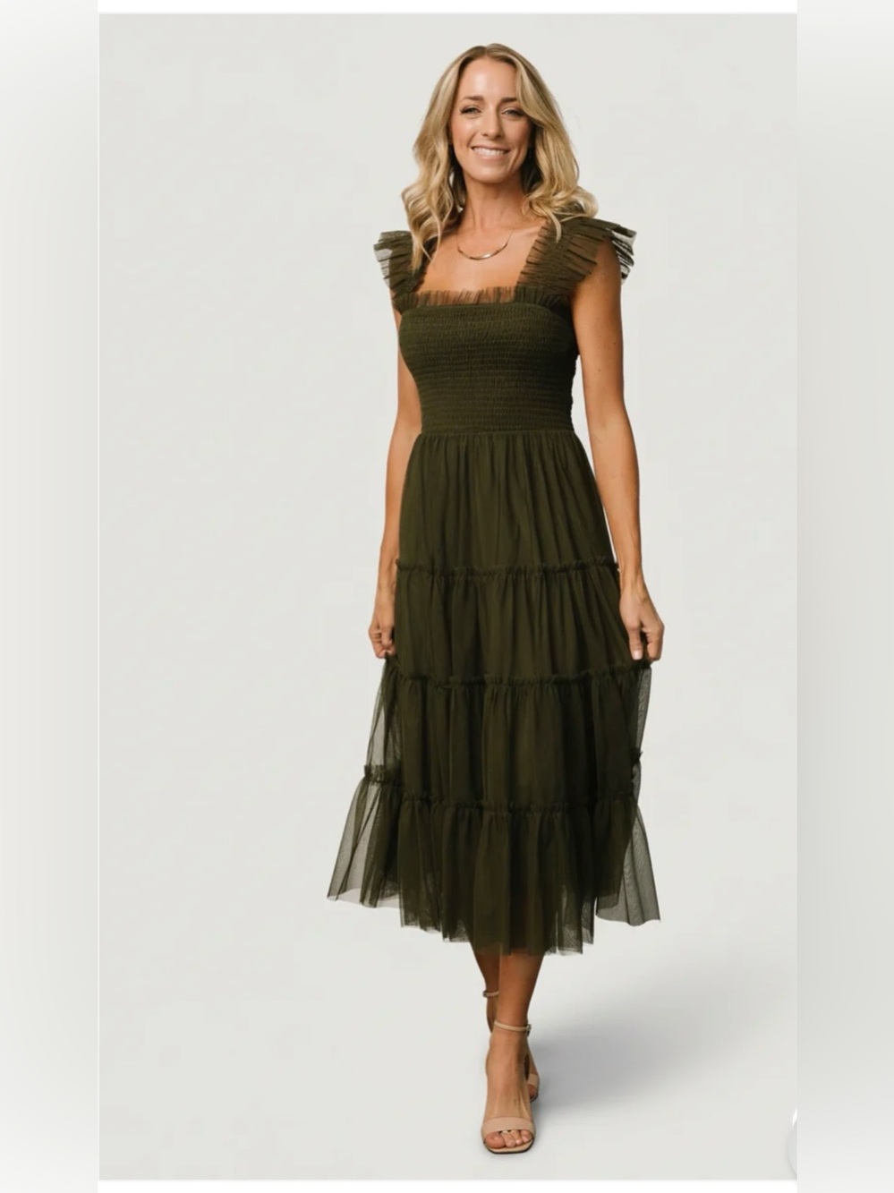 Baltic Born Emma Smocked Tulle Dress | Dark Olive Green Size 1XL